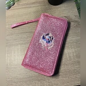 Pink Sailor Moon Large Capacity Long Wallet with Zip Closure and Wrist Strap